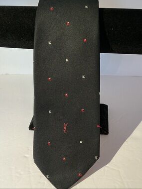 Yves Saint Laurent NavyLogo  Tie with orange  Micro Dots